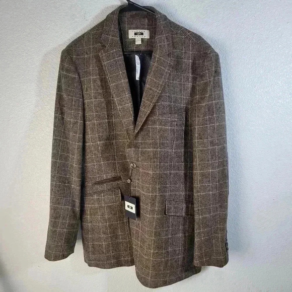 NWT Joe Joseph Abboud Sz L Wool Blend Brown 2 Button Blazer Elbow Patches - Picture 1 of 9